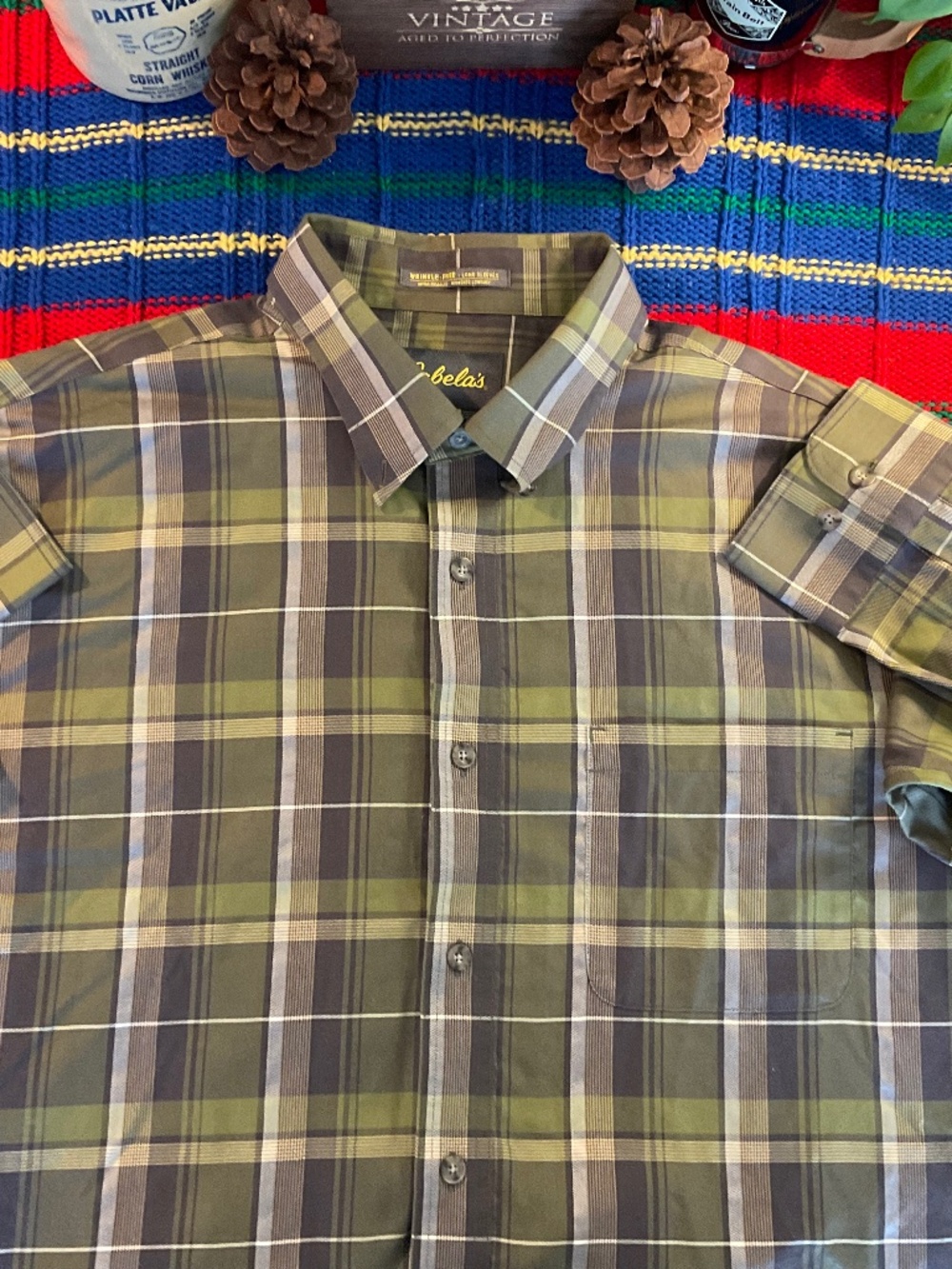 Cabela’s men’s wrinkle, free plaid, button-down shirt, long sleeve cotton XXL